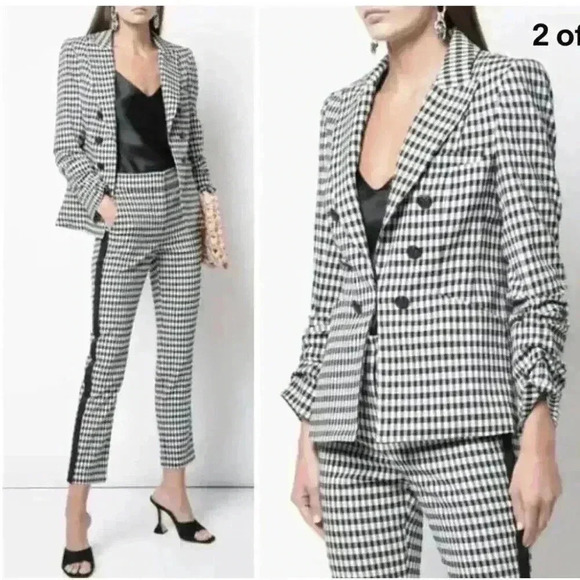Veronica Beard Dickey Jacket Blazer 6 Caldwell Black White Gingham Check Ruched - Picture 7 of 13